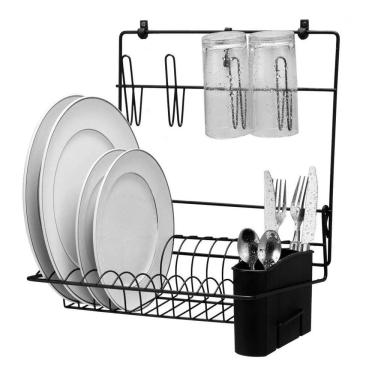 Imagem de 2X Escorredor Pratos E Copos Parede Dobrável Cook Home Preto