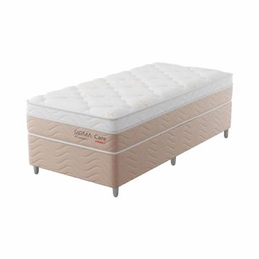 Imagem de Cama Box com Colchão Solteirão Sigma Care (23x108x198) Bege e Branco