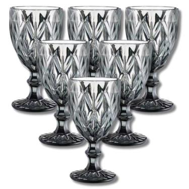 Imagem de Conjunto Taças Diamond em Vidro Fumê Preto 235ml Padrão Diamante para Vinho, Drinks, Água e Suco, Ideal para Restaurante Bar Buffet