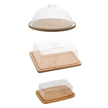 Imagem de Kit Queijeira + Manteigueira + Porta Frios De Bambu Com Tampa Em Plástico Lyor