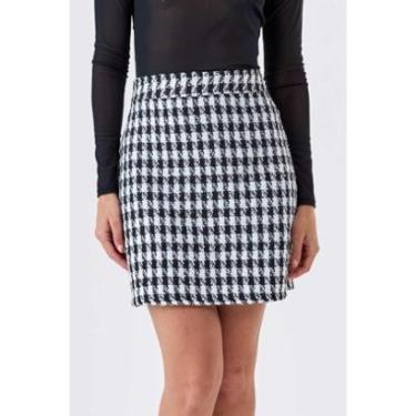 Imagem de Saia Curta PKS Alfaiataria Tweed Preto e Branco-Feminino