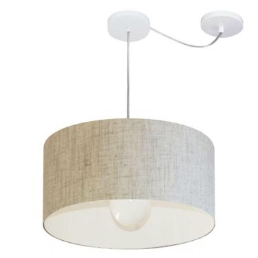 Imagem de Lustre Pendente Cilíndrico Com Desvio Md-4228 Cúpula Em Tecido 45x25cm Rustico Bege - Bivolt