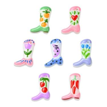 Imagem de UR URLIFEHALL 14 peças, 7 cores, bota, caubói, berloques esmaltados, feitos à mão, coração, cereja, caubói ocidental, berloques para fazer joias DIY a granel