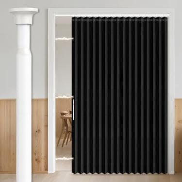Imagem de AJAZZ Cortinas de porta deslizante 100% blackout para portas, cortina magnética para quarto, sala de estar, conjunto de cortinas (1 pacote, 184 L x 78 C, preto + varão)