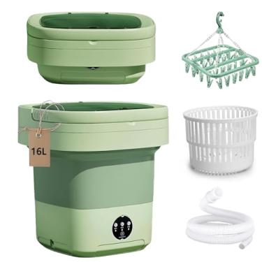 Imagem de Máquina de lavar dobrável com suporte de secagem de roupas de 32 clipes, mini lavadora portátil de 16 L com tubo de drenagem e cesta de drenagem, solução de lavanderia que economiza espaço para roupas