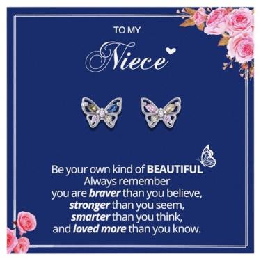 Imagem de Brincos de borboleta para sobrinha, brincos inspiradores presente com cartão de mensagem, seja seu próprio tipo de joia bonita de tia ou tio — conjunto de 1 par ou 3 pares, Medium, Aço inoxidável, Sem