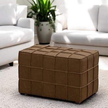 Imagem de Puff Decorativo Augusto 70cm Sala De Estar Couro Marrom Claro Manchado G88 - Gran Belo
