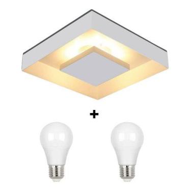Imagem de Luminária Plafon Luz Indireta Sobrepor 30cm + 2 Lâmpadas Led 9w 3000k 