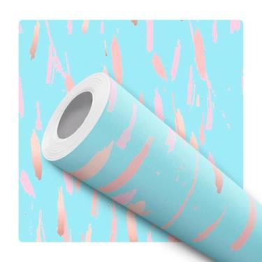 Imagem de Papel De Parede Azul Turquesa Rose Gold Ciano Quarto Sala  - Deliquadr