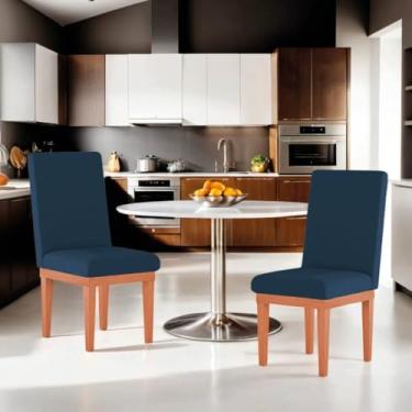 Imagem de Kit 2 Cadeiras Estofadas para Sala de Jantar com Base de Madeira Reforçada – Conforto Design e Durabilidade (Azul Marinho)