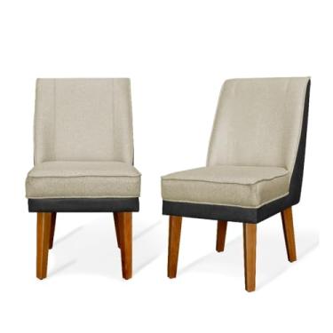 Imagem de Kit 2 Cadeiras de Jantar em Linho e Courissimo – Design Moderno e Confortável (Bege + Preto)