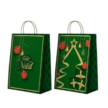 Imagem de Sacola Papel Kraft Natal Papai Noel (Azul, Vermelho ou Verde) 10 unidades sacola kraft(Natal Verde)