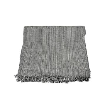 Imagem de Manta Gigante GG 180×240cm para Sofá ou Cama – Decorativa com Franjas Modelos Listrados e Lisos 100% Algodão (CINZA MESCLADO)
