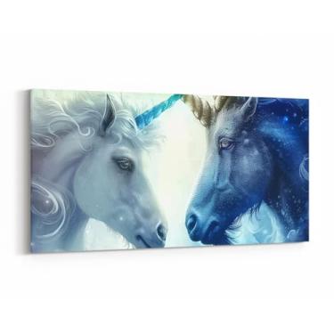 Imagem de Arte de parede de unicórnio 96 cm C x 48 cm L, enfeites de parede de animais misteriosos para quarto, decoração de parede em tela estilo mágico fantasia arte de casa