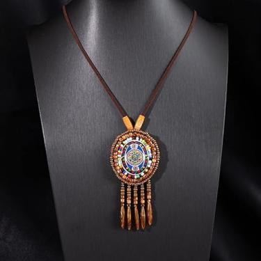 Imagem de Colar Boho longo, estilo étnico, estilo étnico, suéter, corrente, pingentes boêmios, acessórios com pingente com franjas (8)