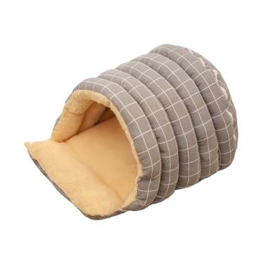 Imagem de IEUDNS Cama toca de inverno semi-fechada de pelúcia para gatos, versátil para felina, cama leve e quente para filhotes, 55×40×30cm, Cinza