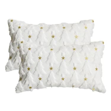 Imagem de AVOIN colorlife Conjunto de 2 capas de almofada de árvore de Natal brancas, 30,5 x 50,8 cm de pelúcia macia, jacquard de pele sintética, festivais, decoração de inverno para sofá