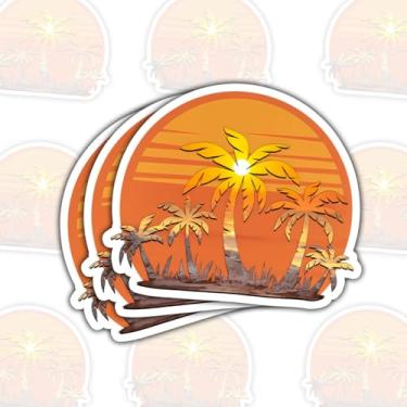 Imagem de (3 peças) Adesivo de vinil de pôr do sol de palmeira - Decalque impermeável para garrafa de água, caneca, passaporte, álbum de recortes, laptop, copo, skate, telefone e carro - Design divertido de