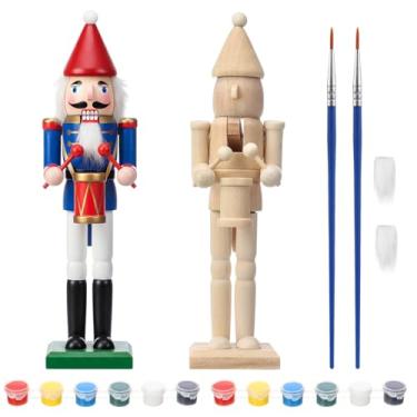 Imagem de Vercraft 2 peças de bonecos de quebra-nozes de madeira inacabados de 17 cm faça você mesmo sem pintura baterista de quebra-nozes com tinta, pincel e barba para decoração de Natal, artesanato