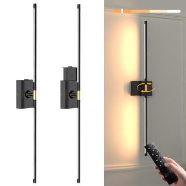 Imagem de Conjunto de 2 arandelas de parede operadas por bateria de 81,7 cm, luzes de parede recarregáveis por USB sem fio de 10.0000 mAh com controle remoto e controle remoto com lâmpada de arandelas sem fio