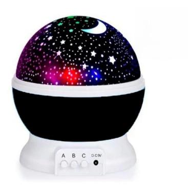 Imagem de Luminária Projetora Estrelas e Lua, Abajur Rotativo com Luzes LED Coloridas para Quarto, Modo de Iluminação Noturna