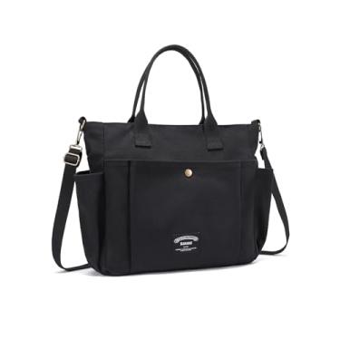 Imagem de SUANNI Bolsa de lona para mulheres, bolsas transversais com zíper, alça ajustável, bolsa de ombro feminina, bolsa para laptop, Preto, Bolsa feminina grande de lona