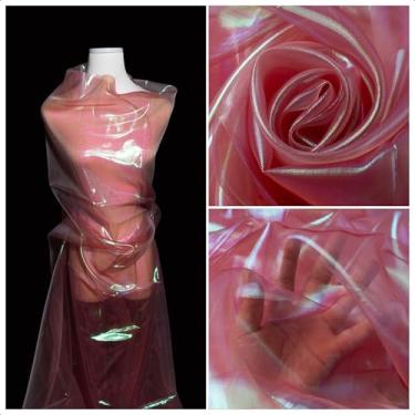 Imagem de Tecido de organza transparente iridescente - 3,3 jardas de comprimento, 59 polegadas de largura - para bricolage, artesanato de costura, decorações de casamento e festa, tule, gaze, borda decorativa