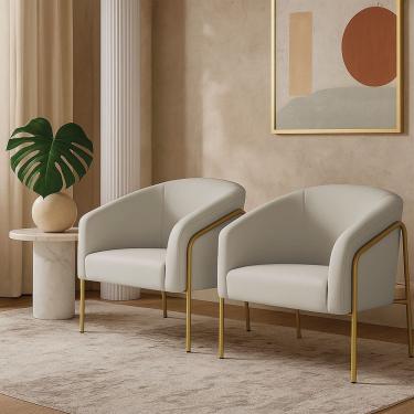 Imagem de Poltrona Sala Industrial Alta Dourado Kit 2 Stella Veludo Cinza D03 - D'rossi