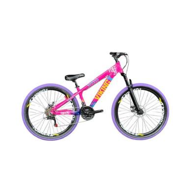 Imagem de Bicicleta aro 26 Vikingx Rosa Azul 21v Câmbios Shimano Aro Vmaxx Pneu 