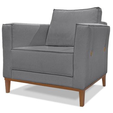 Imagem de Poltrona Decorativa Balli 1 Lugar Pes Madeira Linho Cinza Ezz Cinza