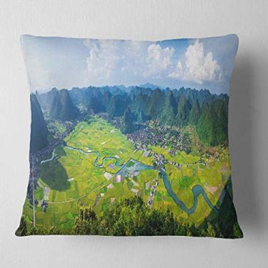 Imagem de Designart Rice Field Valley Vietnam Panorama Sala de estar, Sofá, Almofada de alta qualidade + Capa de almofada impressa em ambos os lados 66 cm x 66 cm