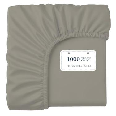 Imagem de Lane Linen Lençol de elástico solteiro 100% algodão egípcio (99 x 190 cm + 38 cm) - tecido acetinado elegante, ultramacio, respirável, altamente durável, bolsos profundos de até 43 cm - prata