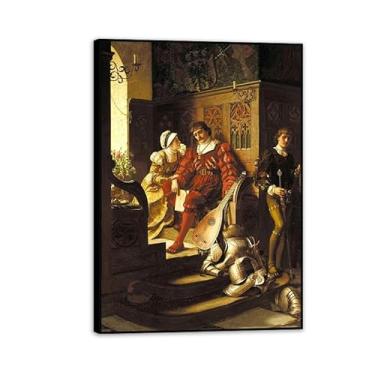 Imagem de Edmund Leighton impressão em tela dever por reproduções de pinturas famosas Edmund Leighton pôster arte de parede para sala de estar quarto decoração de parede 100 x 70 cm (83.8x71.1 cm) moldura preta