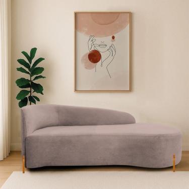 Imagem de Divã Recamier Orgânico França 180cm Lado Dir Pés Madeira Linho Cor Rosê