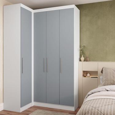 Imagem de Guarda Roupas Modulado De Canto Reto 2 Peças Com 4 Portas Alpes Móveis Branco Pf Com Grey Sky Pf