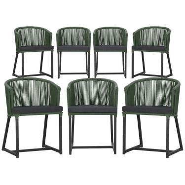 Imagem de 7 Cadeiras De Jantar área Noronha Preta E11 Trama  Verde
