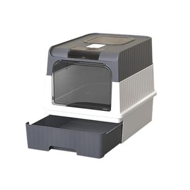 Imagem de Caixa de areia para gatos, totalmente fechada, inodora, capacidade premium para gatos (BY-4202) (cinza)