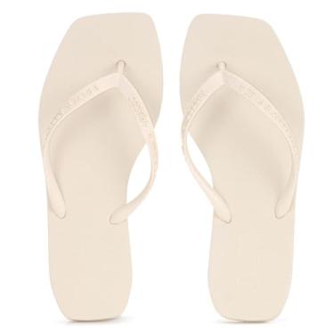 Imagem de Chinelo Brizza Arezzo Bico Quadrado Tira Logomania Bege - Feminino - 35/36 - Branco