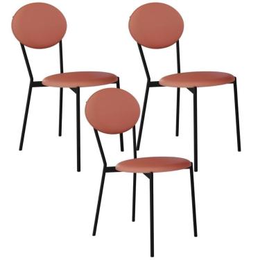 Imagem de Kit 03 Cadeiras Estofada Para Sala De Jantar Azuri Preto C01 Courino Terra Rosê - Lyam Decor