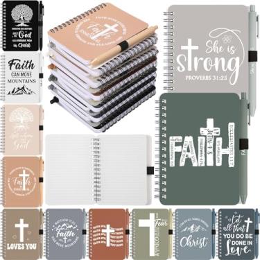 Imagem de Resurhang 24 conjuntos/48 peças de cadernos espirais em massa com canetas esferográficas da Bíblia para mulheres inspiradoras, diário de oração, diário inspirador para membros da igreja e visitantes