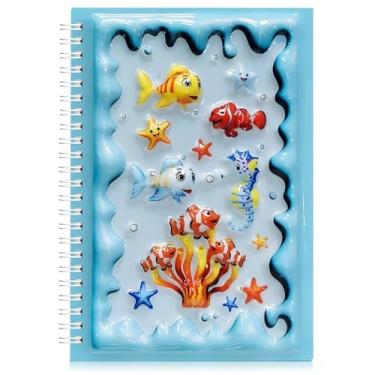 Imagem de omatek smart technologies Caderno espiral A5 – Caderno espiral de capa dura fofo com capa brilhante 3D, 80 folhas – Caderno escolar para crianças, meninas e meninos, caderno de presente – Alegria da