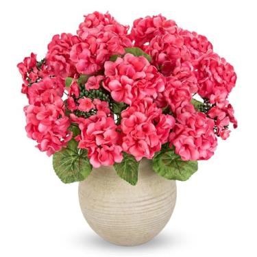 Imagem de Briful Flores artificiais de gerânio rosa com sementes, 4 peças de hastes de gerânio de seda realistas de 40 cm para vaso de mesa, flores falsas internas e externas para decoração de casa, jardim