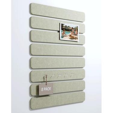 Imagem de Fluxynara Placa de cortiça com fita de feltro alternativa, pacote com 8, 33 x 5 cm, placa de pinos de escritório com 50 pinos, instalação adesiva para porta de quarto e escritório em casa (Sage)