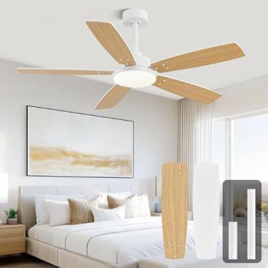 Imagem de Conciseer Ventiladores De Teto Modernos 52" Com Luzes E Controle Remoto Para Quarto, Sala Estar, Cozinha, Escritório, Interno/Externo, Reguláveis Em 3 Circuitos, Duas Cores, 5 Lâminas, Motor Cc Reve