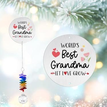 Imagem de GIFTELIX Enfeites de Natal – World's Best Grandma – Crystal Suncatcher Rainbow Maker Presente de aniversário para vovó, mãe – Presente exclusivo da filha, netas – Decoração de casa e jardim