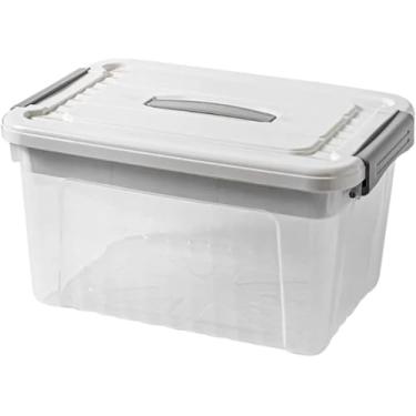 Imagem de Caixa Organizadora com Tampa, Plástico Transparente e Branco, 3 Litros, Empilhável, Multiuso, 13x13x24cm, Alça Embutida, Travas Laterais