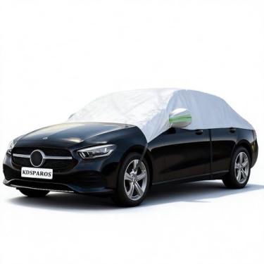 Imagem de Capa de meio carro para para-brisa gelo e neve - Capa de neve para para-brisa com protetor de granizo, capa de carro para todos os climas adequada para carros e SUVs com tiras refletivas (Sedan)