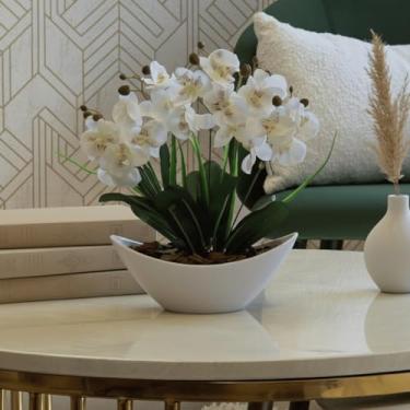 Imagem de Arranjo de Orquídea Artificial Planta Decorativa Vaso e Casca Polida (Branca)