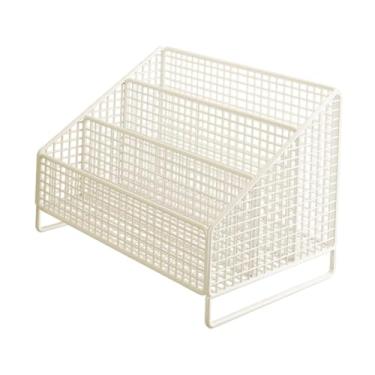 Imagem de Ioensy Organizador de CDs de mesa com suporte de metal aramado para mídia, Branco