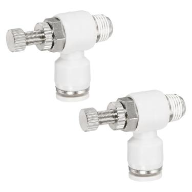 Imagem de PATIKIL Válvula de controle de fluxo de ar pneumática, tubo de 1/4 polegada OD x rosca NPT macho de 1/8 polegada, 2 peças, adaptador de válvula de interruptor de cotovelo de 90 graus, encaixe de linha